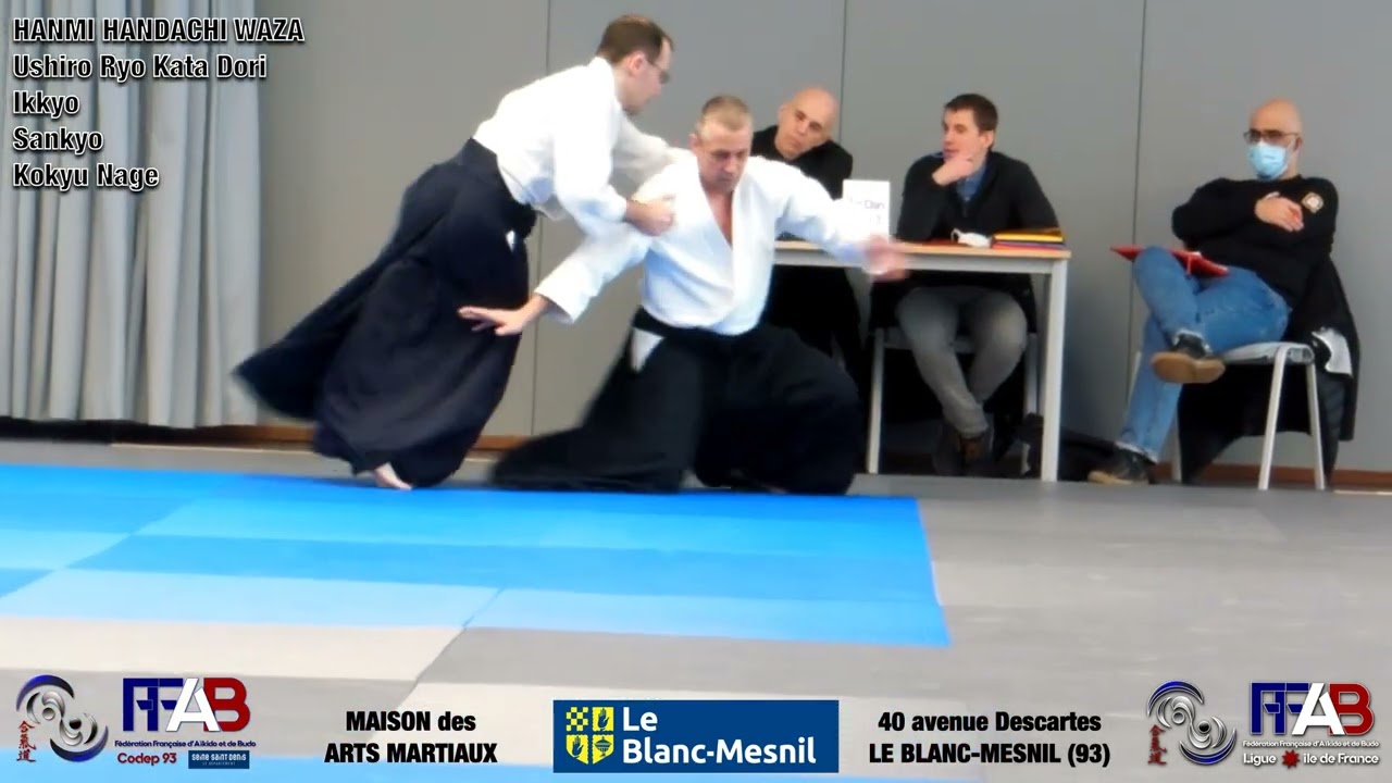 AIKIDO - HANMI HANDACHI WAZA - Ushiro Ryo Kata Dori - Ikkyo - Sankyo - Kokyu Nage