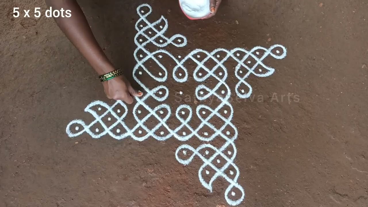 Small kambi kolam | 5 x 5 dots sikku kolam episode 7 | new design rangoli | SathyaSelva Arts