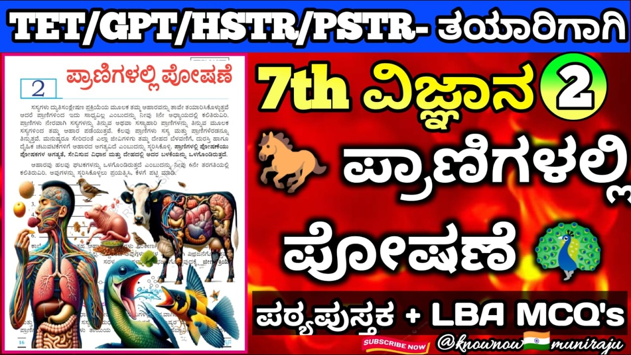 ,🎯TET/PSTR/GPSTR/HSTR-2026 : ವಿಜ್ಞಾನ(7th)- 🚀🐬ಪ್ರಾಣಿಗಳಲ್ಲಿ ಪೋಷಣೆ 🌺🐘 (Textbook + LBA MCQ ಗಳ ಚರ್ಚೆ )🪴