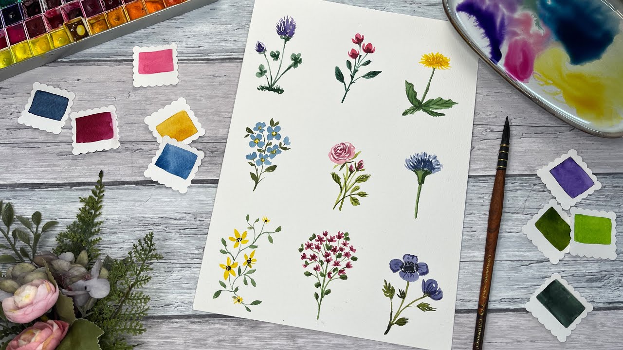 Aquarell malen für Anfänger / Wilde Blumen im Loose Look / Echtzeit Tutorial / deutsch