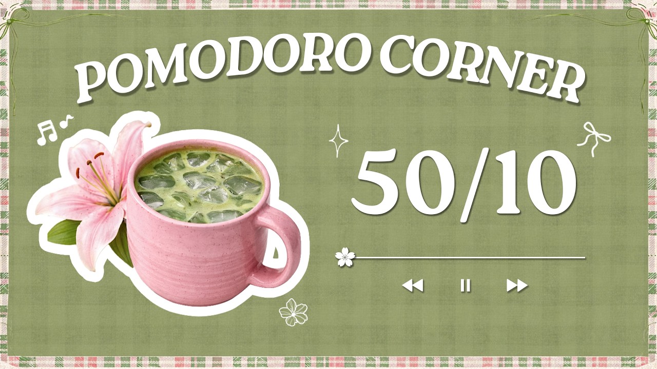 Lily Matcha Latte 💚 3-hour study with me 50/10 pomodoro | focus timer◦ adhd for studying 🎧