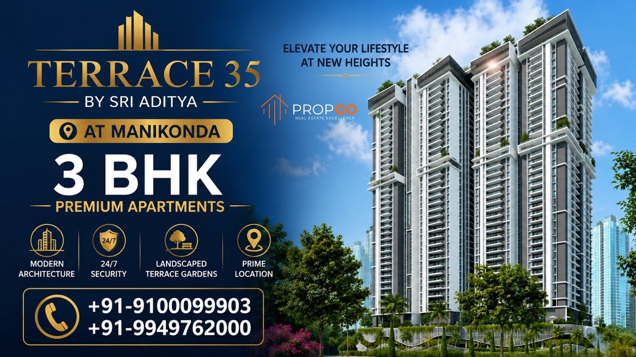Terrace 35 by Sri Aditya Flats, Manikonda 3 Bhk Hyderabad | Contact : +91-9949762000| # Propgo
