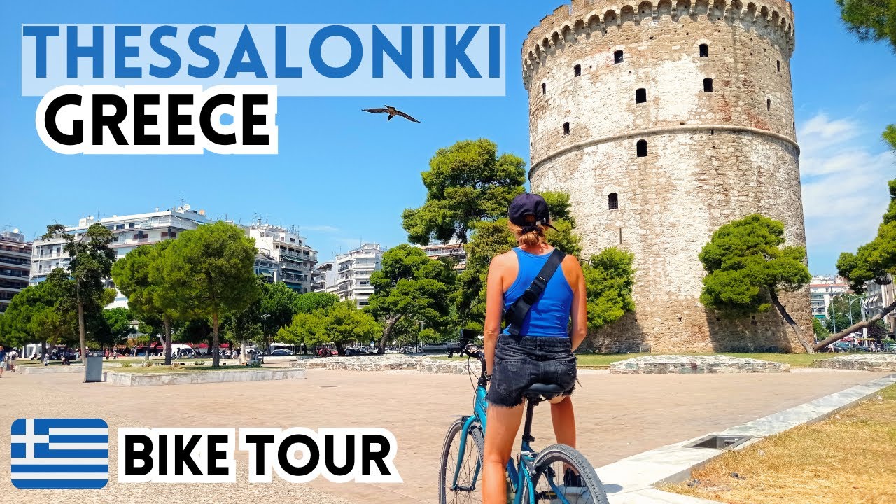 THESSALONIKI, Greece BIKE TOUR 4K. Rowerem przez Saloniki, Grecja
