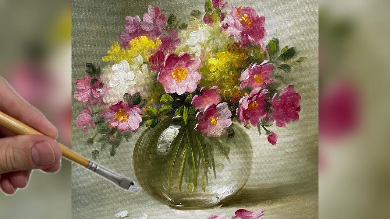 ПРОЗРАЧНАЯ ВАЗА С ЦВЕТАМИ / ПОКРАСКА ШАГ ЗА ШАГОМ / ТЕХНИКИ ХУДОЖЕСТВЕННОЙ РОСПИСИ