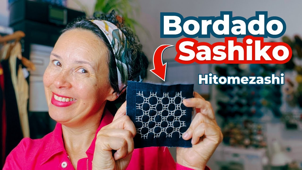 Tutorial de Bordado: Como fazer um PONTO BASE + desenho Hitomezashi da técnica de BORDADO SASHIKO