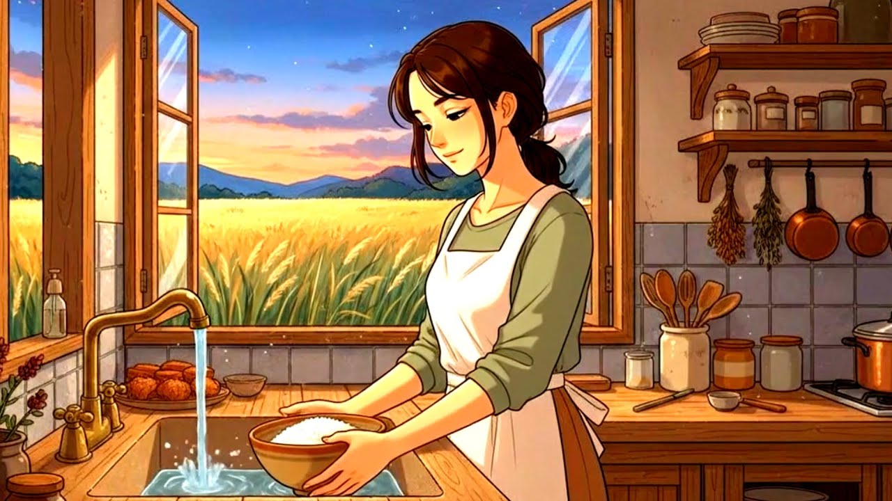 Cooking Rice at Dusk — Summer Crickets Outside, Someone Waiting Inside | Ghibli-Style ASMR