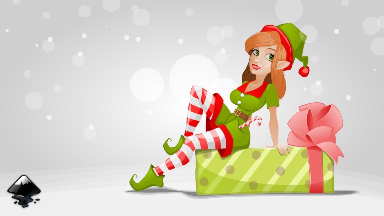 Cute Christmas elf in Inkscape (sketch in Krita)