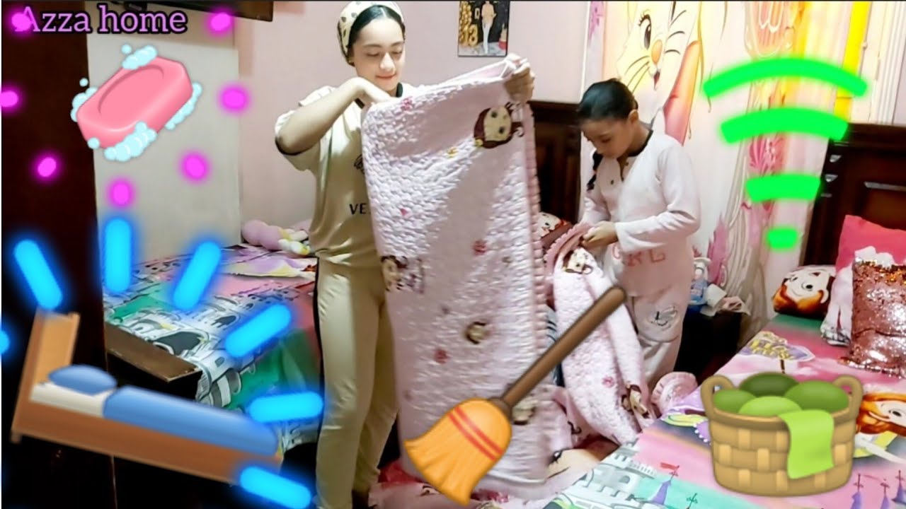 روتين ترويق وترتيب غرفة جودى وجيداء🧺🧹🪟🛋🪑