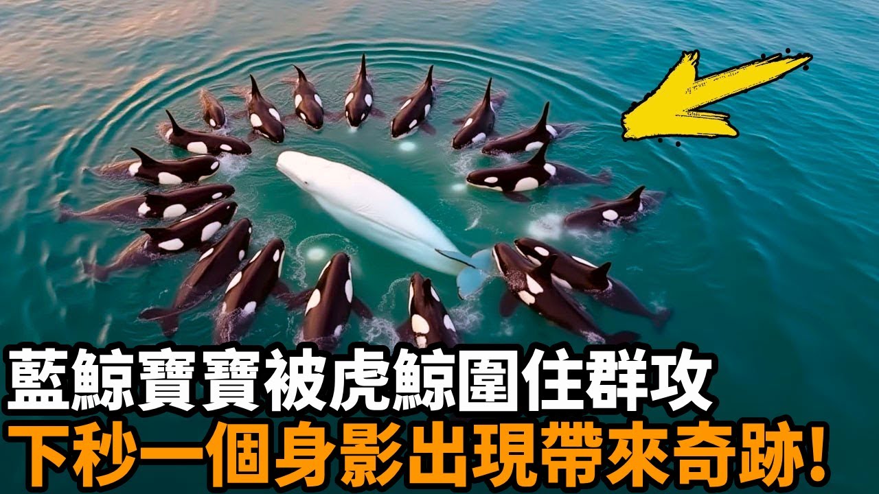 掉隊的藍鯨寶寶被虎鯨圍住群攻，命懸一線時，一個龐大身影的出現竟帶來不可思議的奇跡！#救助 #暖心 #感動 #淚目 #藍鯨 #虎鯨