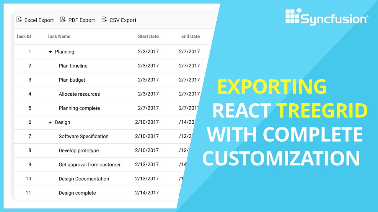 Exporting React TreeGrid with Complete Customization