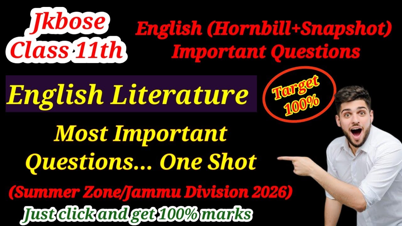 Jkbose Class 11th English Literature Important Questions Summer Zone 2026 | English Questions 11th 