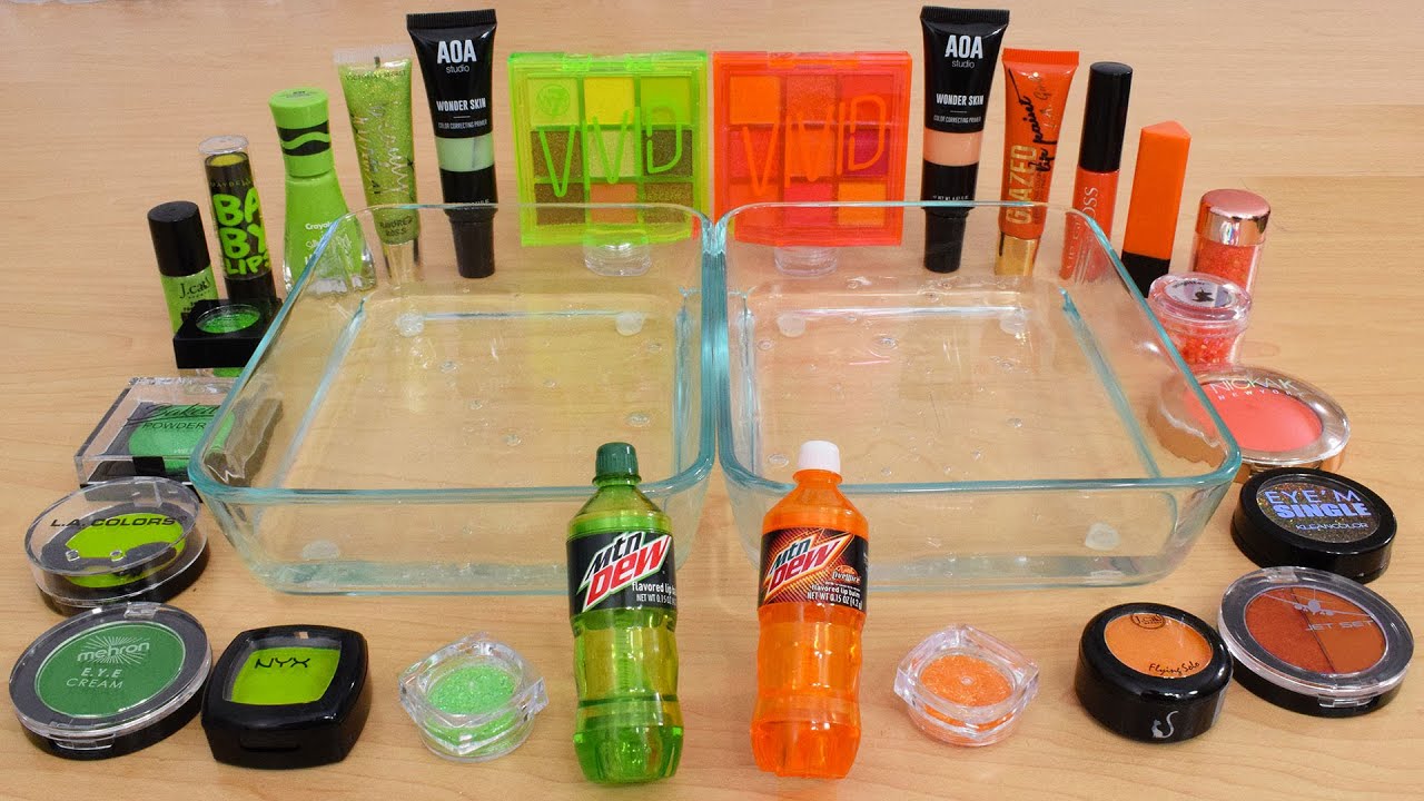 Green vs Orange - Mixing Makeup Eyeshadow Into Slime ASMR 304 Satisfying Slime Video