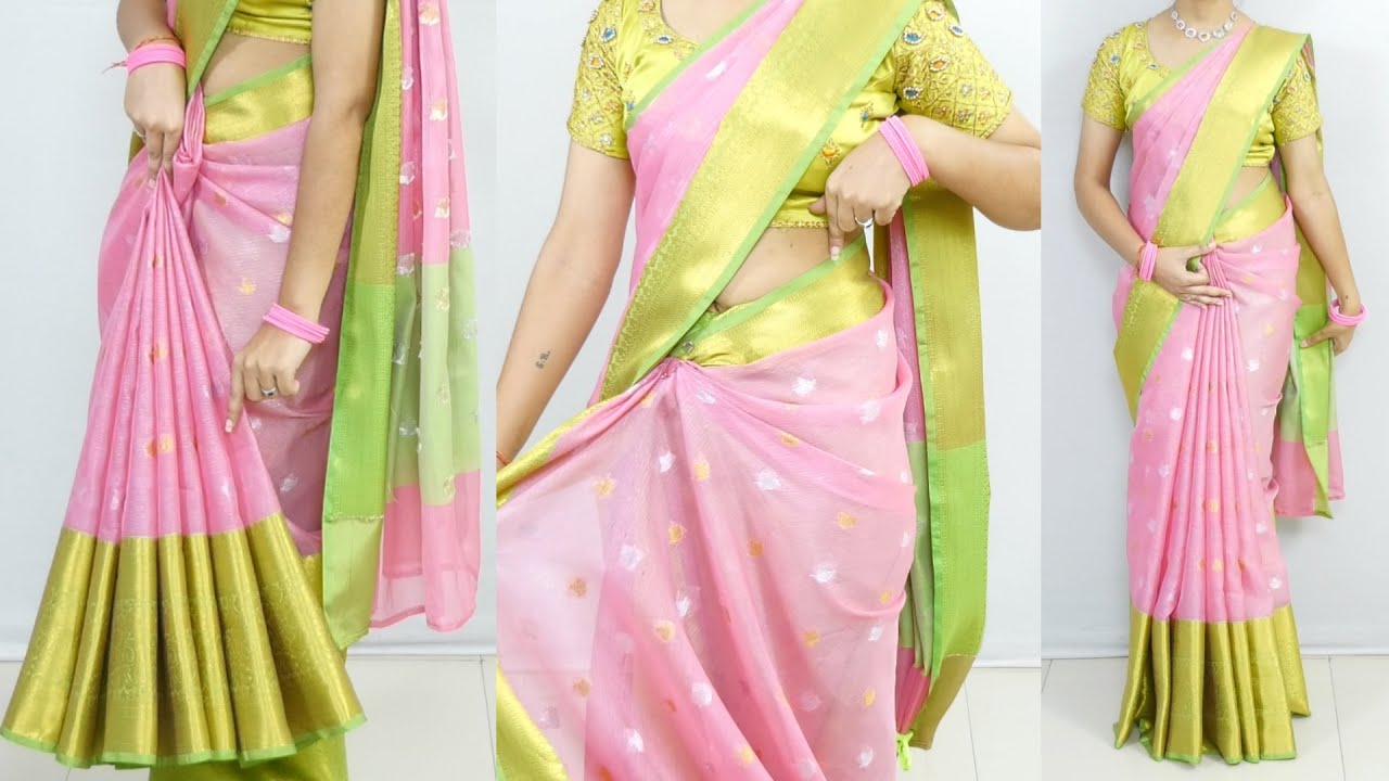 How To Drape A Slippery Silk Saree Perfectly | Wedding & Function Saree Drawing For Beginners Guide