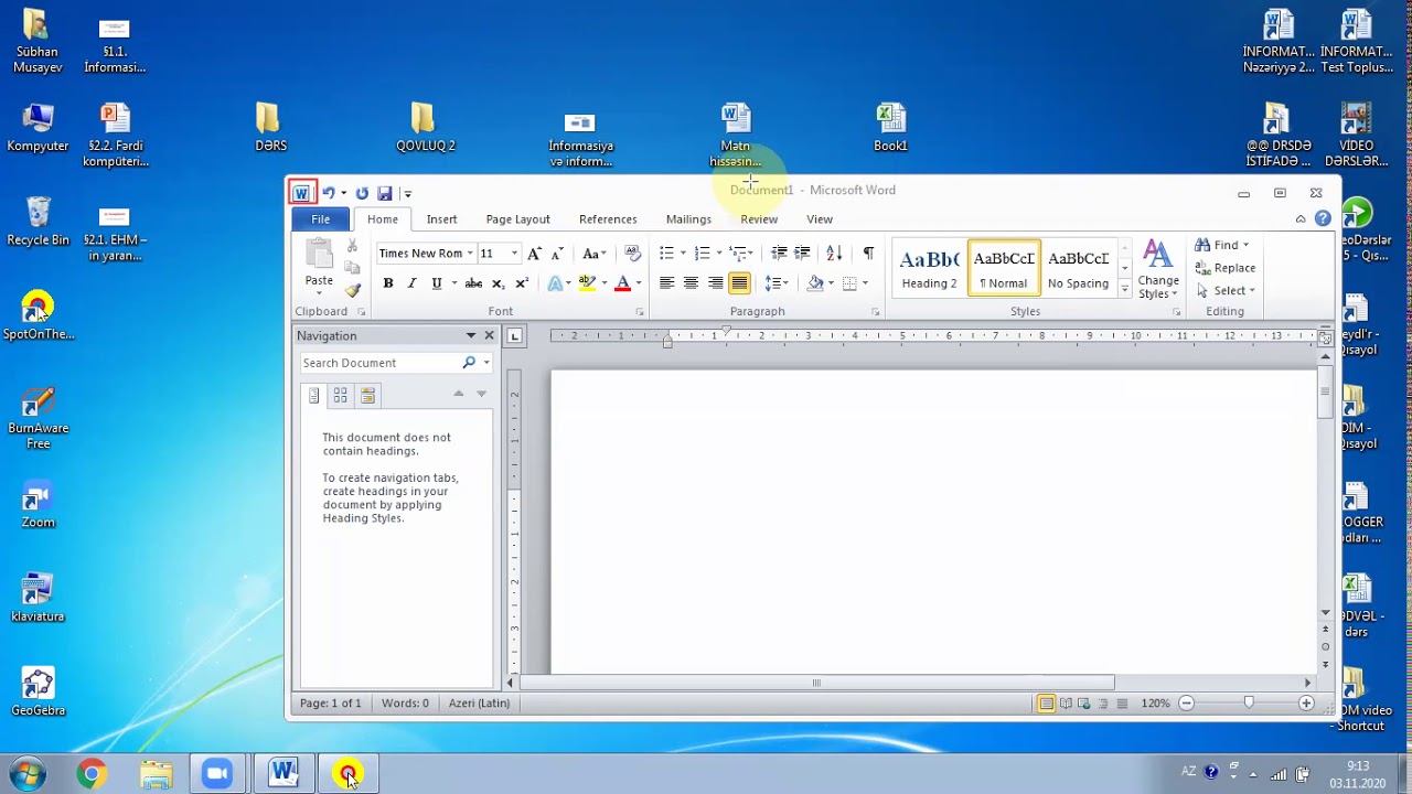 MS WORD, Pəncərə quruluşu, ÇAP, Əsas anlayışlar | online dərs | ZOOM