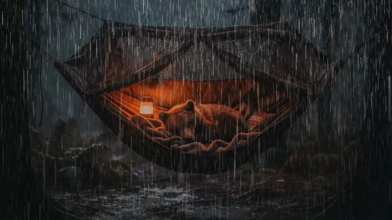 No Ads Let the Storm Calm You with Heavy Rain on a Warm Forest Tent and Safe Bear Shelter