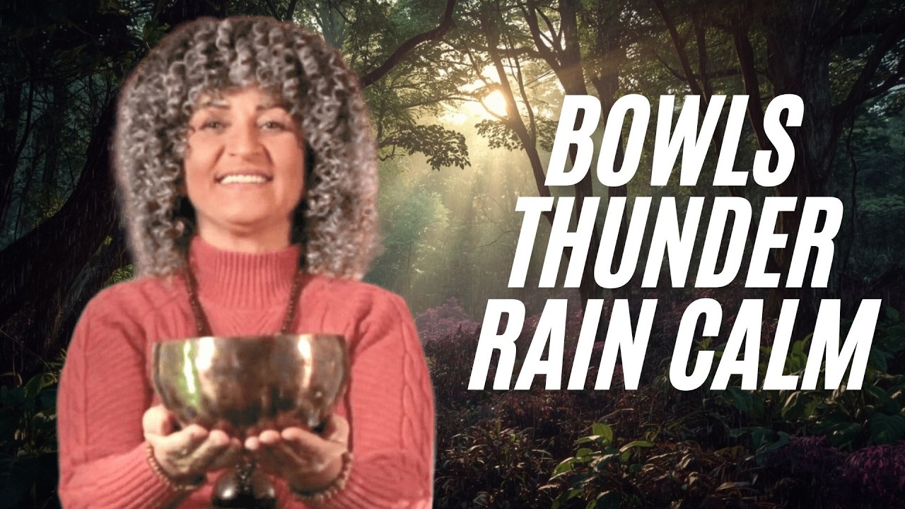 Singing Bowls & Gentle Thunder with Rain | Stress Relief Soundscape#singingbowls #thunder #rain