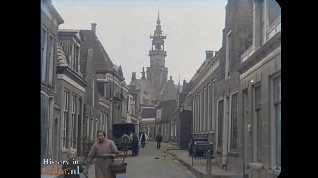 Stadsbeelden Bolsward 1920, ingekleurde film met geluid. Colorized footage sound added.