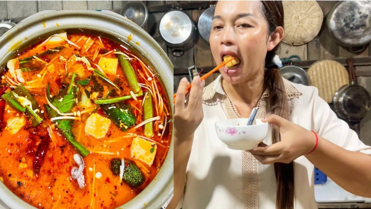 Chinese Food |spicy hot pot soup||របៀបធ្វើស៊ុបជីឈាន់ ងាយៗក្តៅៗ