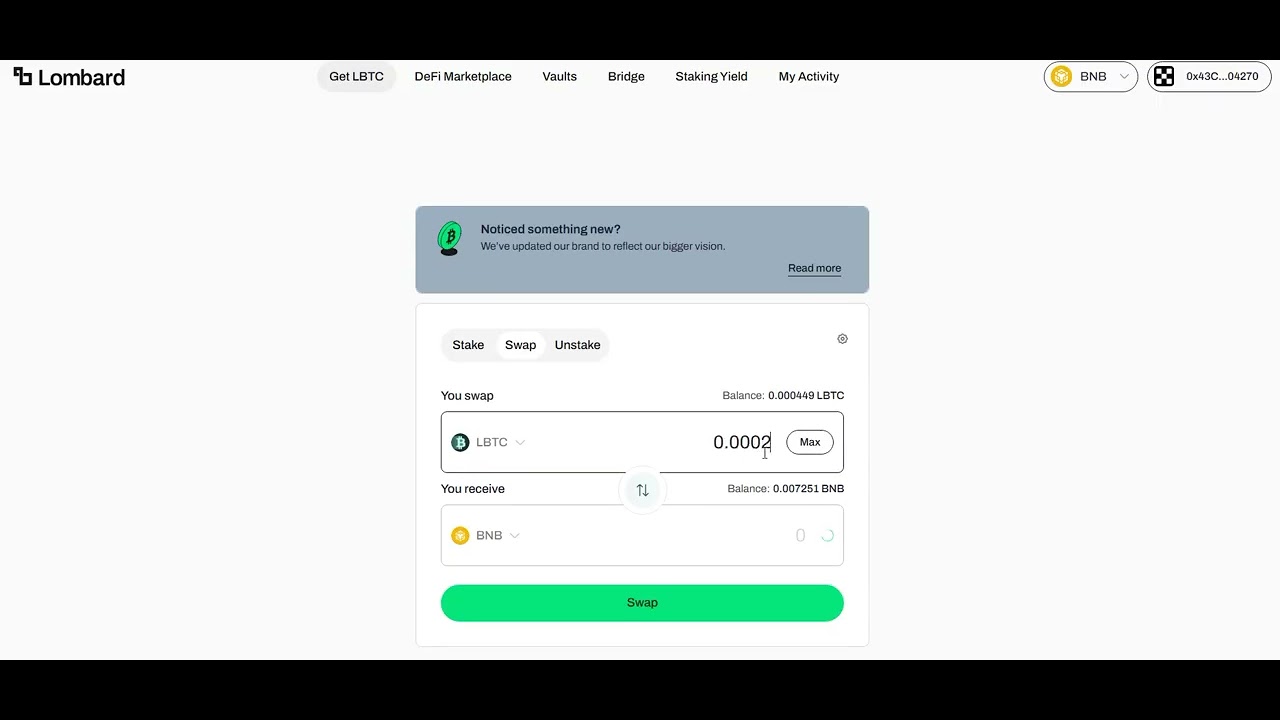 Lombard User Guide | Swap for LBTC with Lombard