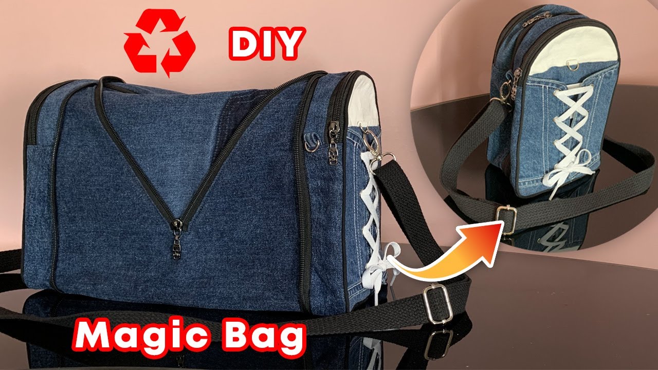 DIY 2-in-1 Convertible Bag from Recycled Jeans | Duffle and Crossbody Bag