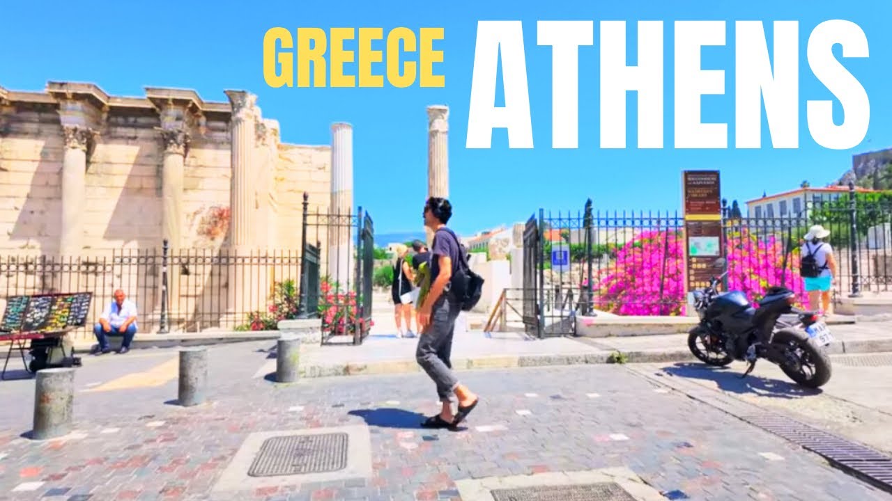 Athens, Greece in Summer,  Walking Tour - City Ambient Sounds - (English Subtitles) [4K HDR]