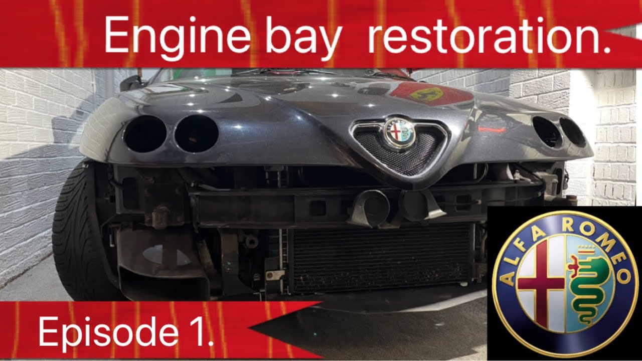 Alfa GTV 916 front bumper & headlight removal. Engine bay resto part 1