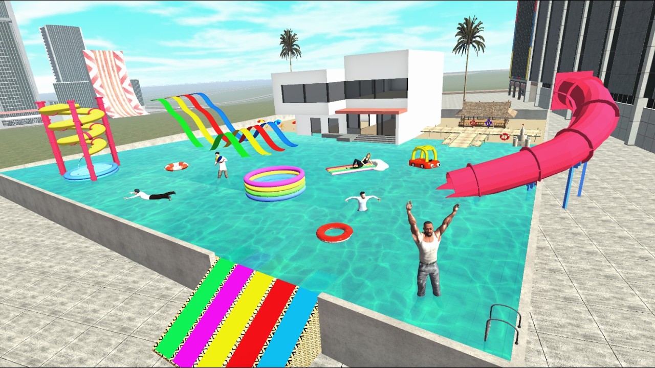 Franklin Change House to Swimming Pool Water Park in Indian Bike Driving 3D