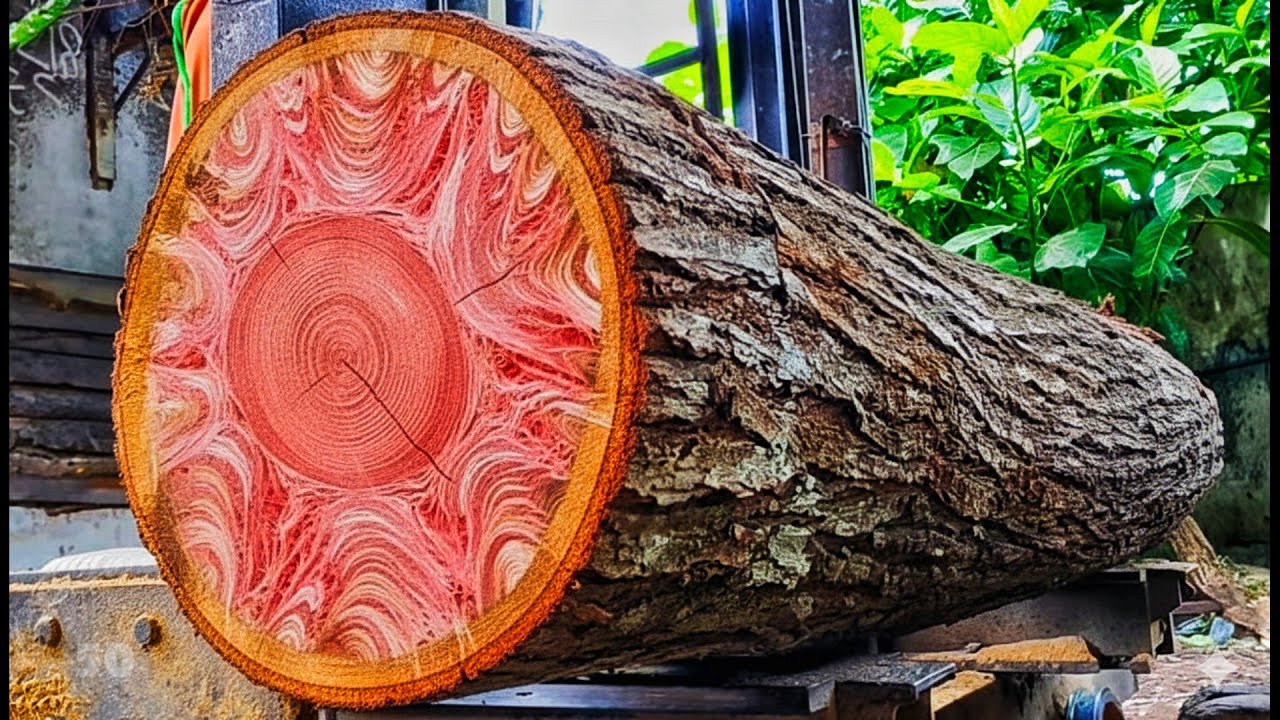 The sawing process for making mahogany and teak wood planks