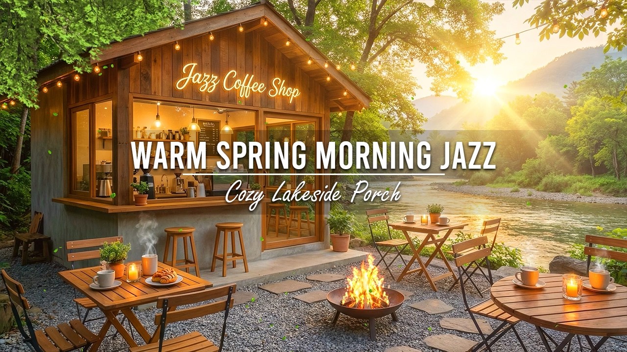Warm Spring Morning Jazz at Cozy Lakeside Porch Ambience ☕ Relaxing Piano Jazz Music for Work, Study