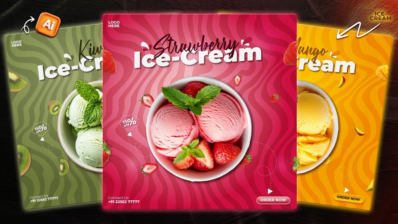 Simple  and Creative Ice-Cream Poster Design for Beginners in Adobe Illustrator ⚡