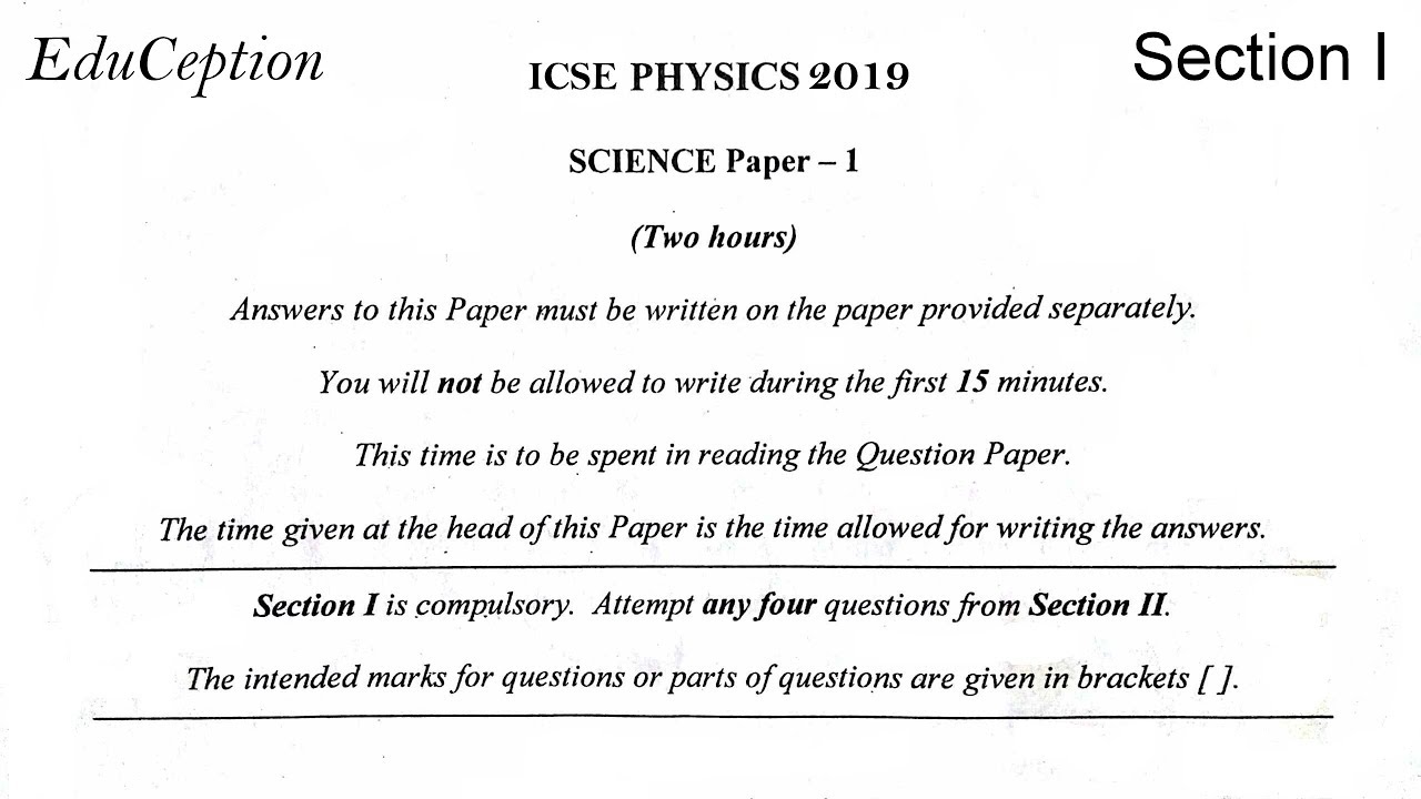 ICSE 2019 Physics Solved Question Paper