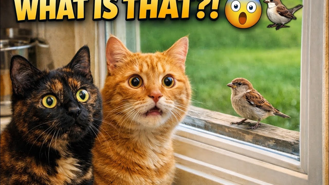 Black & Orange Cats See a Tiny Sparrow for the FIRST TIME 😲🐦 | Cute & Funny Reaction