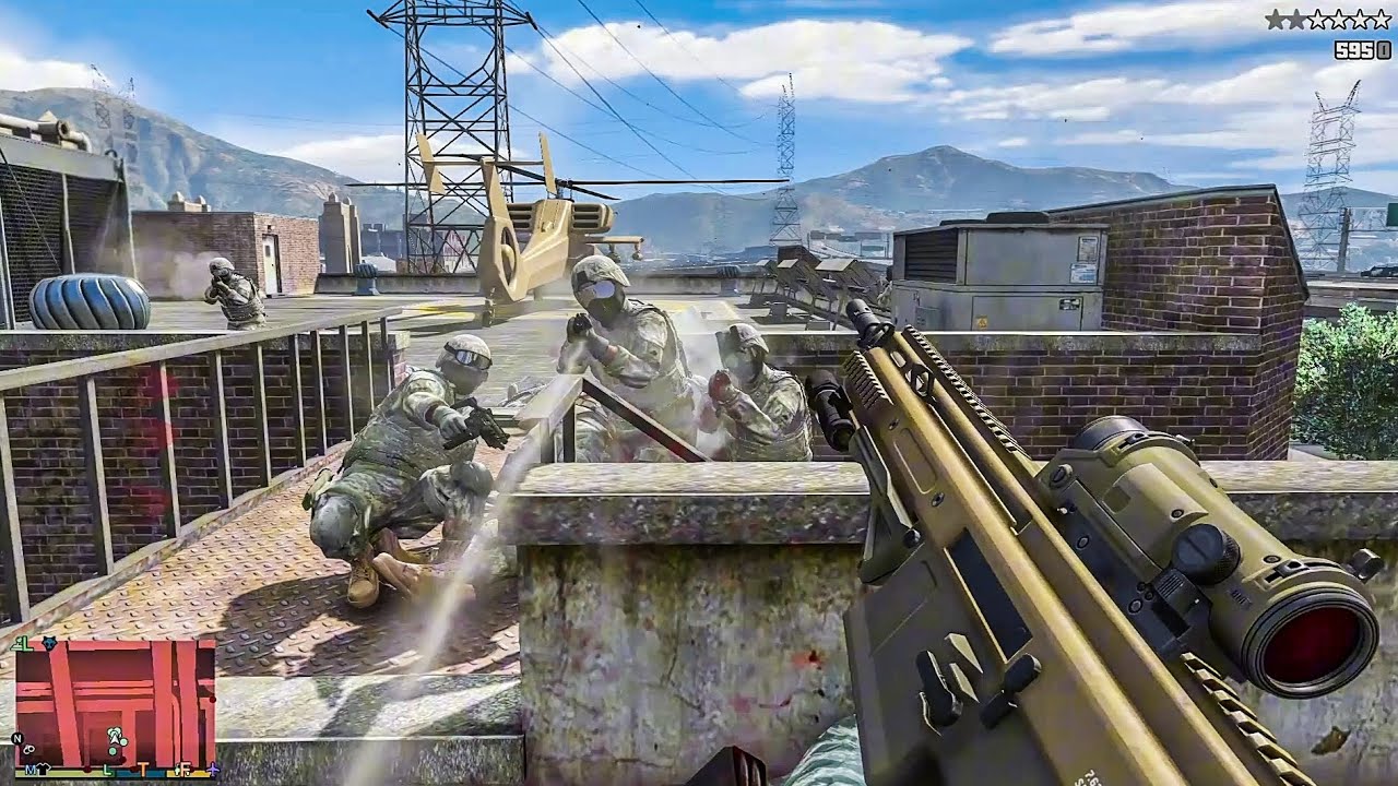 GTA 5 - Franklin's Rooftop Apache Escape After Military Assault + Ten Star Escape [R.D.E 4.1.1]