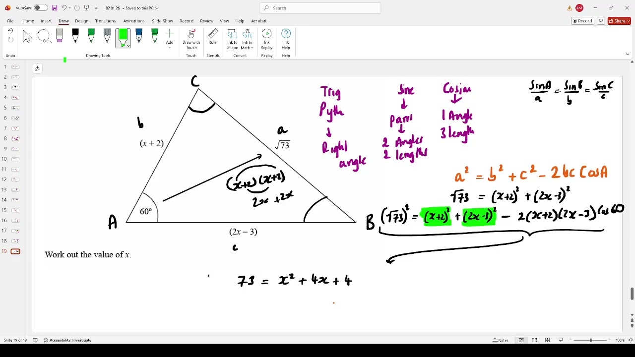 Cosine rule - GCSE Maths Friday 2nd January