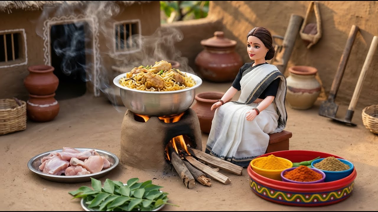 Miniature Doll Chicken biryani & Cooking ASMR | Indian Village Tiny Kitchen Story