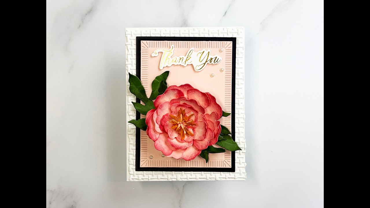 3D Paper Peony Flower Card Making + Press & Foil Sentiment sw