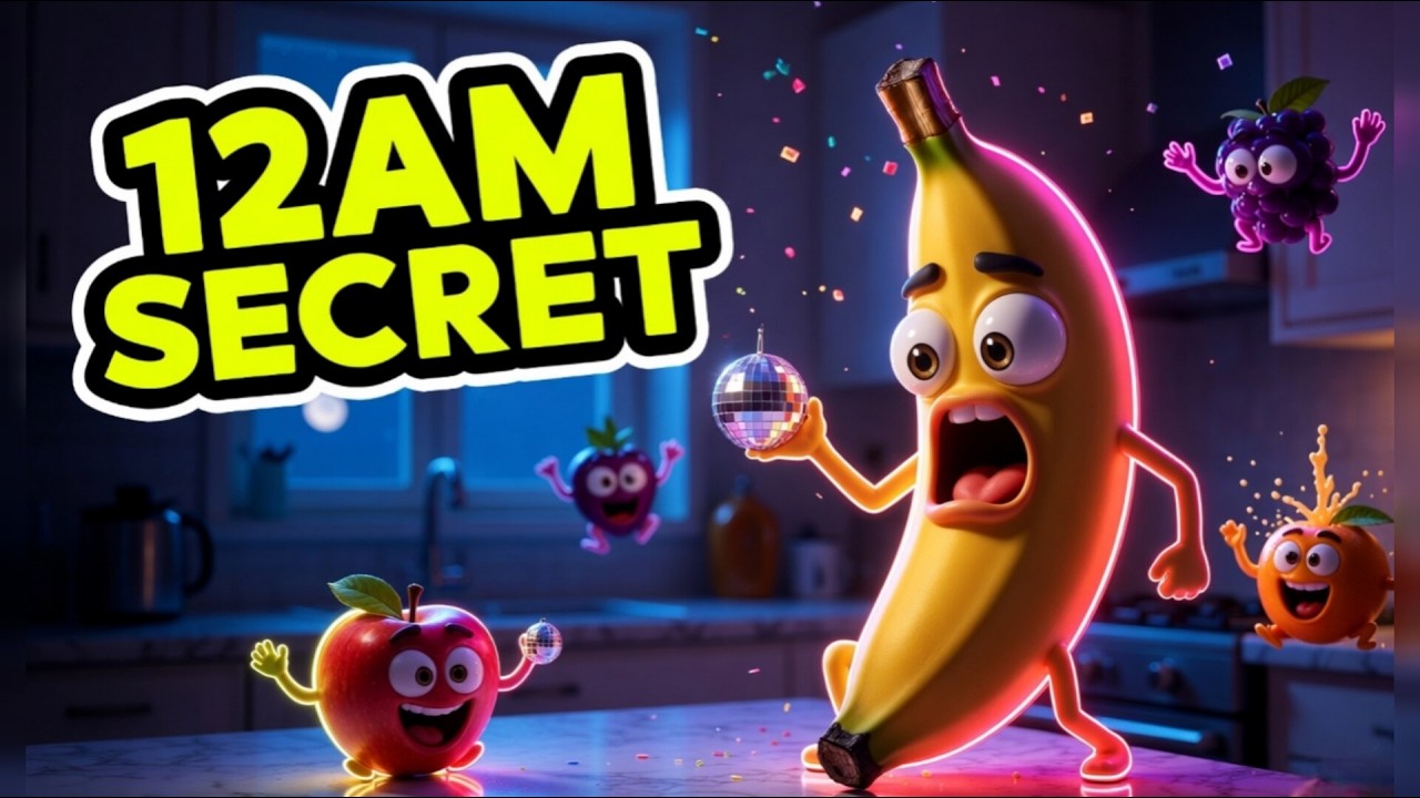 🍎🍌 Midnight Fruit Party  | Kids Story🍓🍇 #fruits #funny #animated 