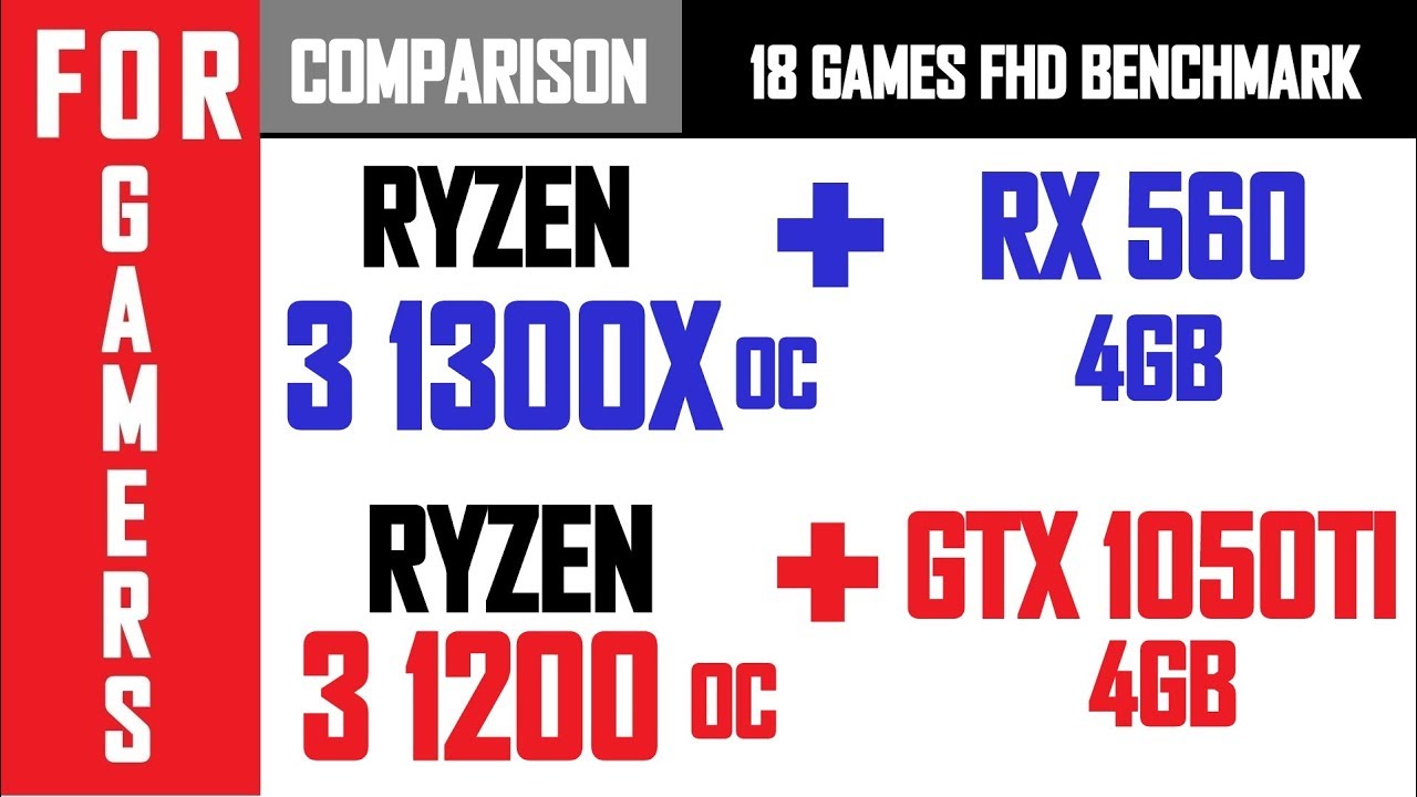 Ryzen 3 1300X (OC) + RX 560 4GB VS Ryzen 3 1200 (OC) + GTX 1050TI | COMPARISON |