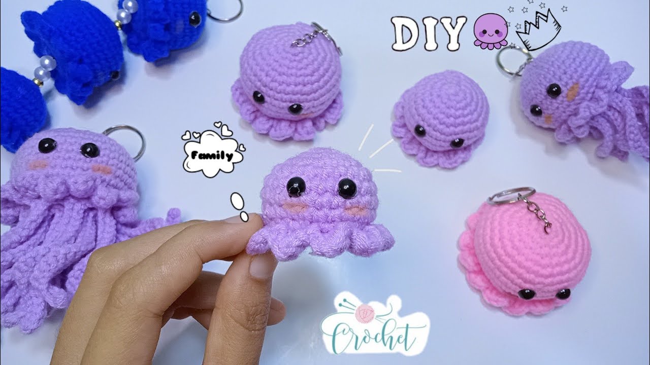 How to Crochet Octopus keychain for all size | Easy Crochet (ရေဘဝဲသော့ချိတ်ထိုးနည်း)