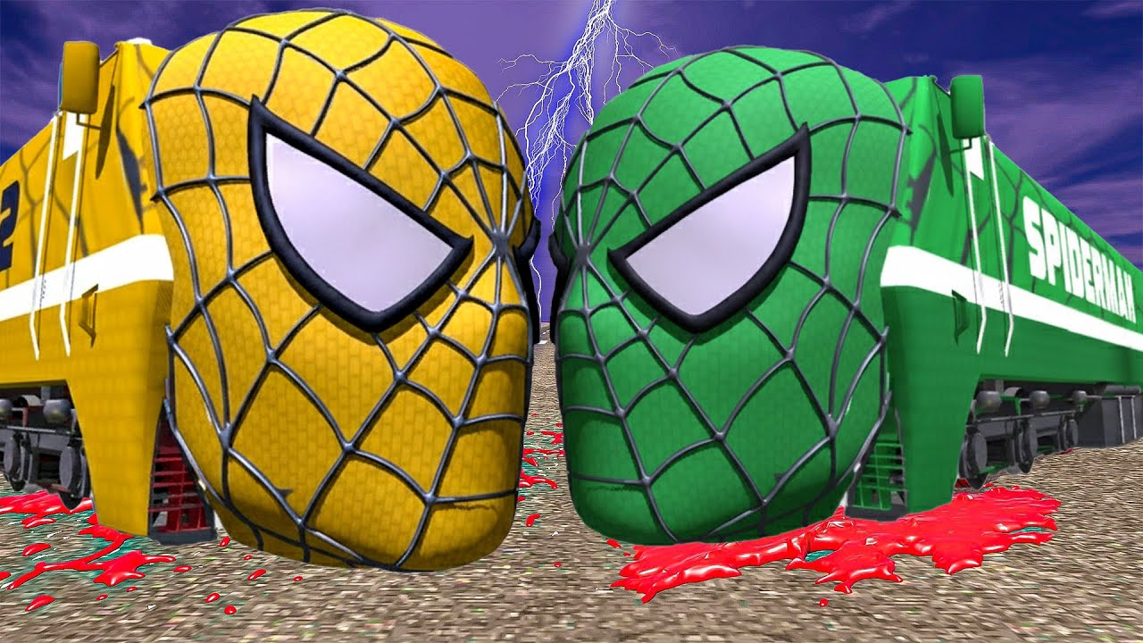 Green Spiderman Train attack Yellow Spiderman Train in Indian Bikes Driving 3d