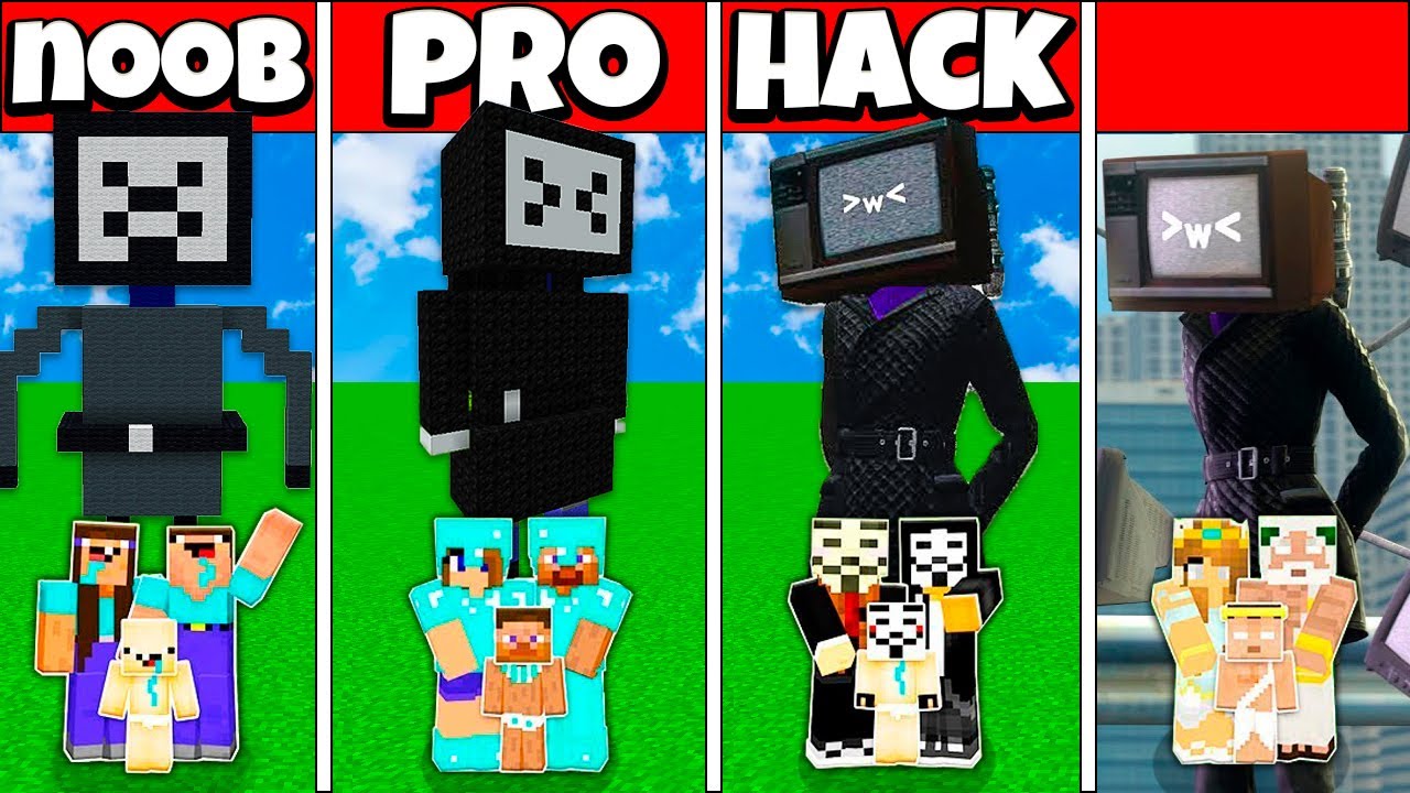 TV WOMAN BUILD CHALLENGE - NOOB vs PRO vs HACKER vs GOD Minecraft Animation