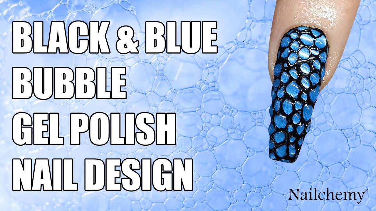 Black & Blue Bubble Gel Polish Nail Design