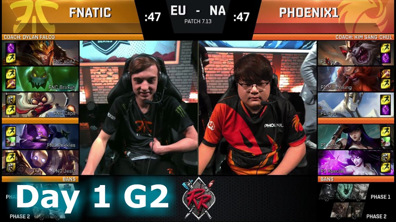 Fnatic vs Phoenix1 | Day 1 of NA vs EU Rift Rivals 2017 LoL | FNC vs P1 #RiftRivals
