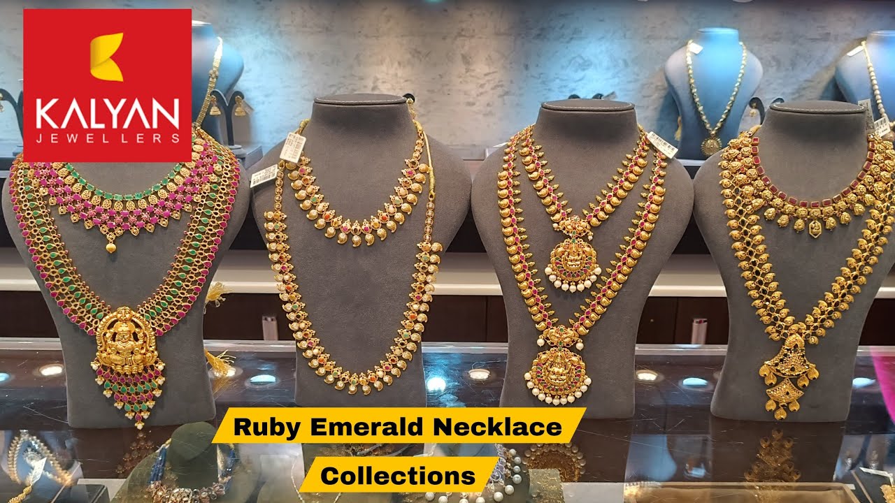 Kalyan Jewellers Gold Ruby Emerald Necklace & Haram Collections | Wedding Jewellery | Fancy Necklace