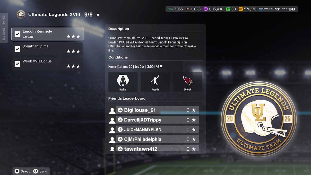 EA Sports Madden NFL 26 Ultimate Team &mdash; Ultimate Legends &laquo;Ultimate Legends XVIII&raquo; SOLO-испытания