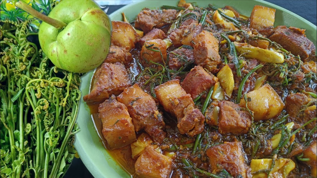 Elephant apple , fiddlehead fern and Pork । Pork fry recipe । Northeast Pork fry recipe ।