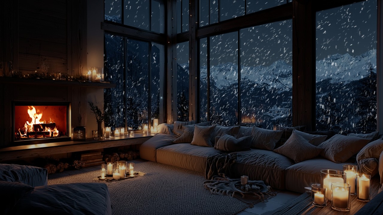 Soft Winter Snowfall near the Fireplace ❄️ A Calm and Still Space for Focused Minds