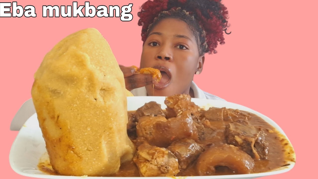 Asmr Eba, and Ogbono soup mukbang/ Garri fufu and Ogbono mukbang