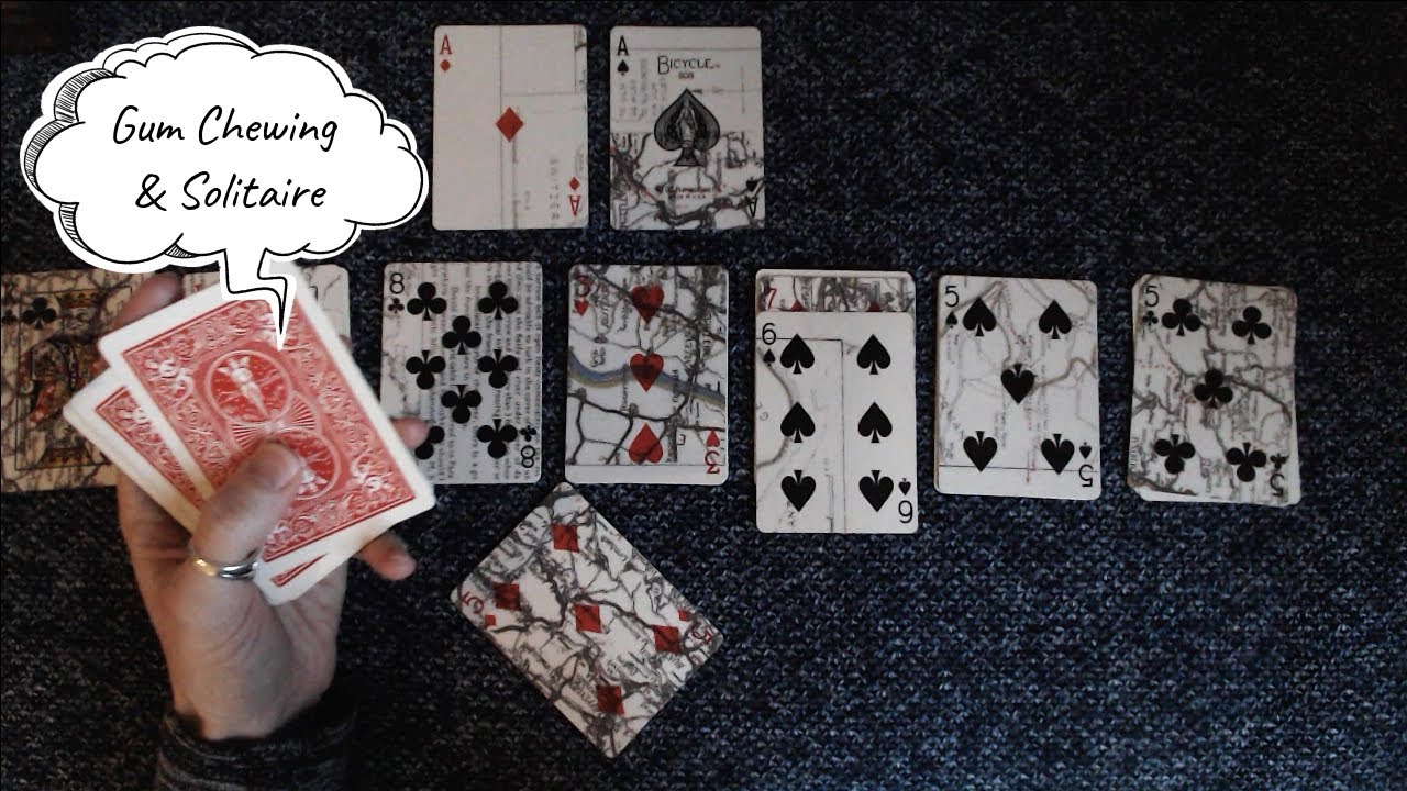 ASMR Gum Chewing and Playing Card Game Solitaire + Whispering