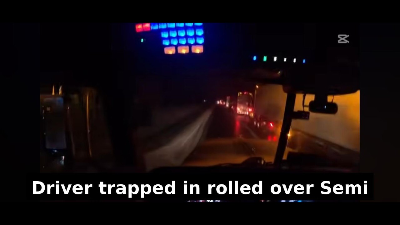 WE HELP RESCUE A TRAPPED DRIVER, Rolled over semi, Driver trapped